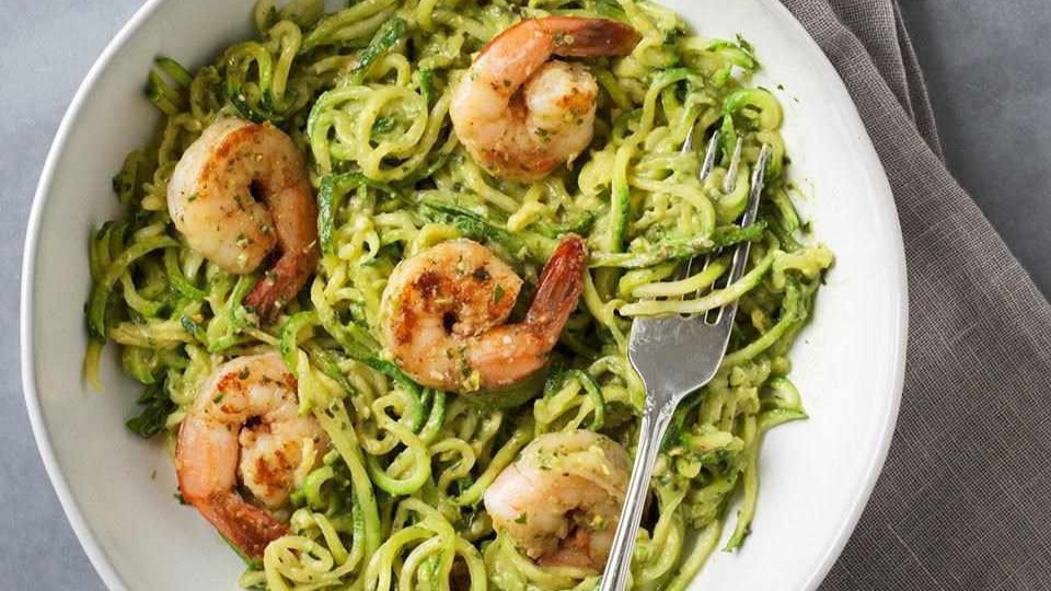 Zucchini Noodles with Pesto and Shrimp