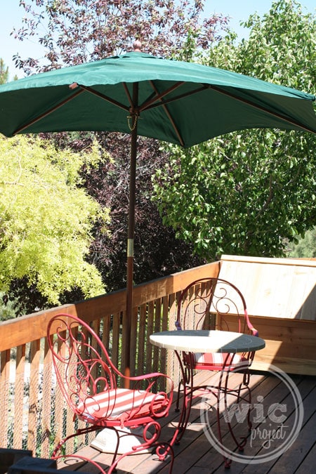 Table, Umbrella, Chairs