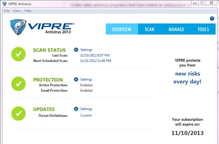 VIPRE Antivirus Dashboard