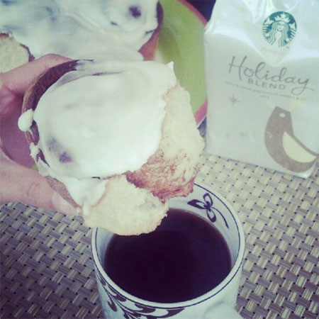 The Bakery at Walmart Cinnamon Rolls and Starbucks Holiday Blend Coffee