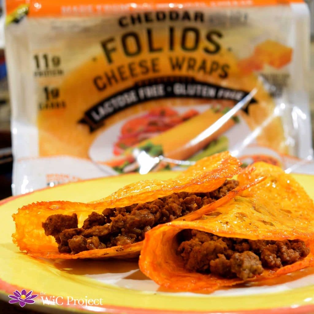 Tacos with Crispy Cheddar Folios Cheese Wraps