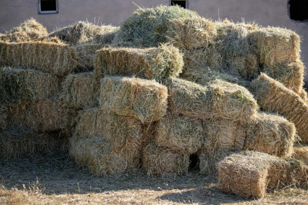 A pile of hay bales outdoors in Palu, Elazığ, Türkiye capturing rural farm life.